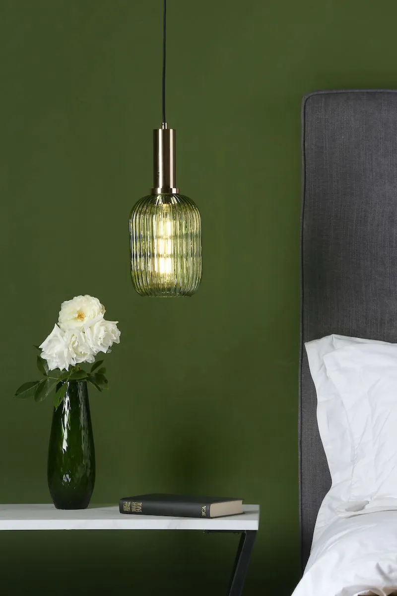 Dar SAW6524 Sawyer Easy Fit Pendant Green Ribbed Glass