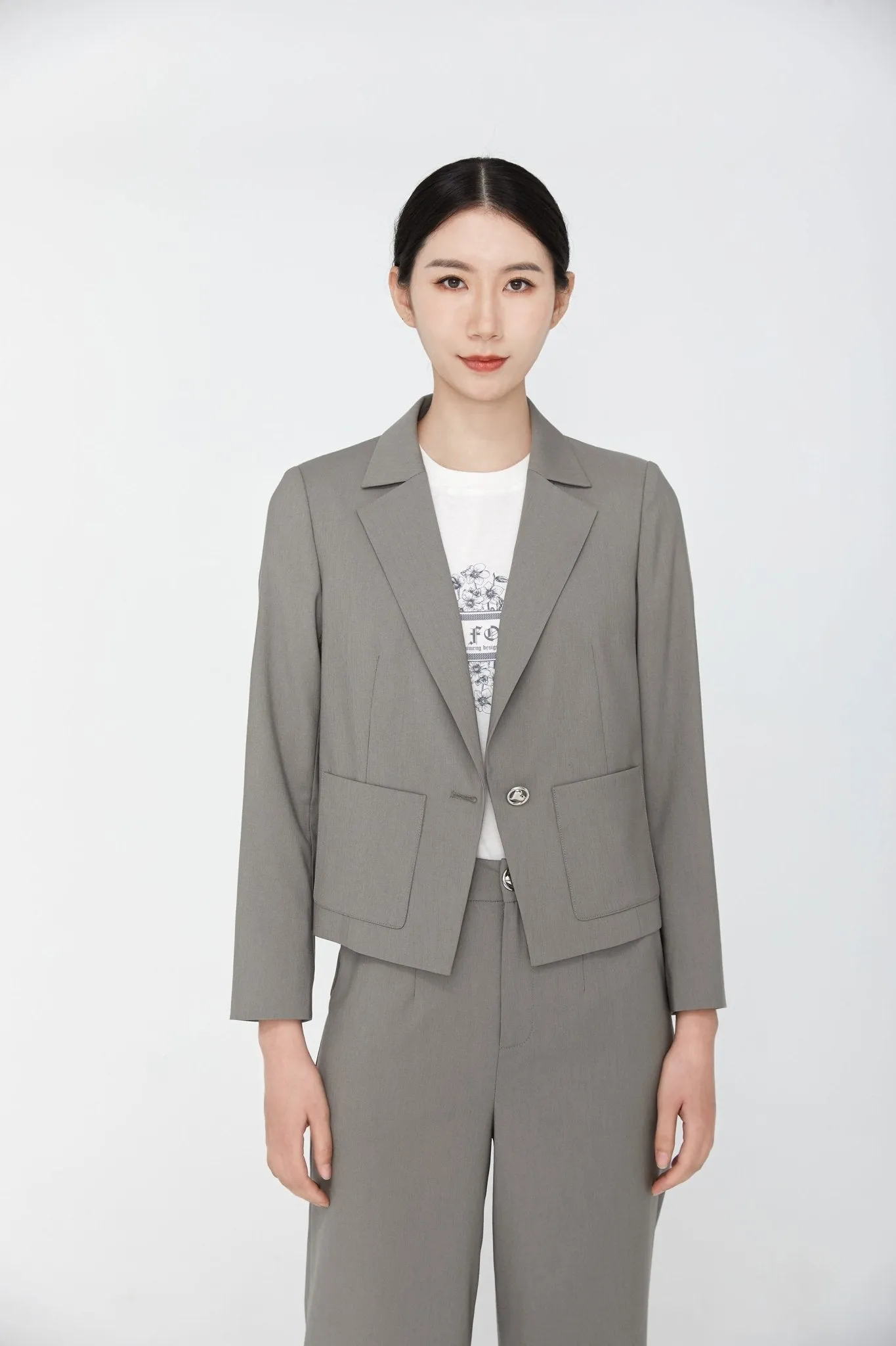 Dolphin Gray Blazer Suit Office Outfits