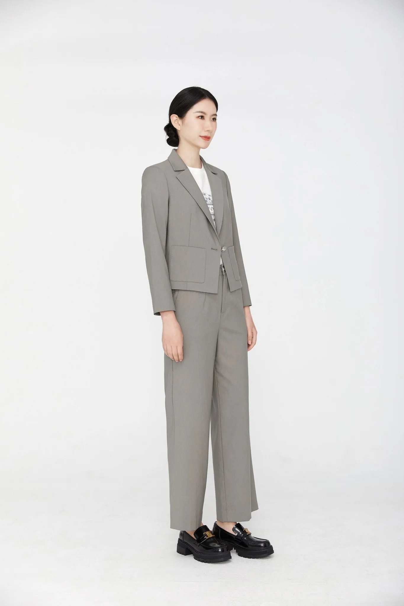 Dolphin Gray Blazer Suit Office Outfits