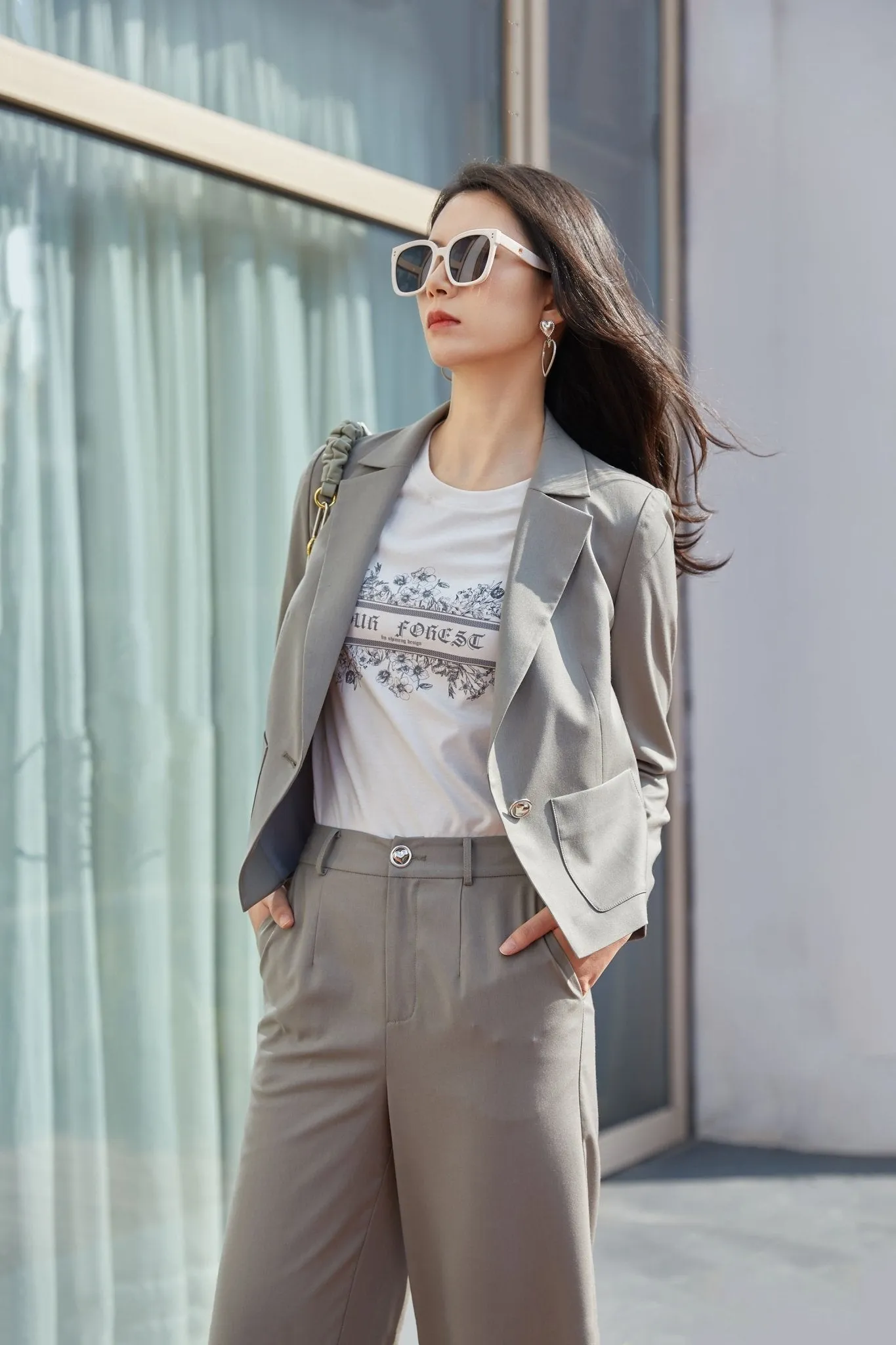 Dolphin Gray Blazer Suit Office Outfits