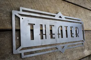 Metal Art Deco Theater Marquee Sign - Vintage Cinema Decor - Retro Home Theater Art - Movie Room Decor - Vintage Film Art - Free Shipping
