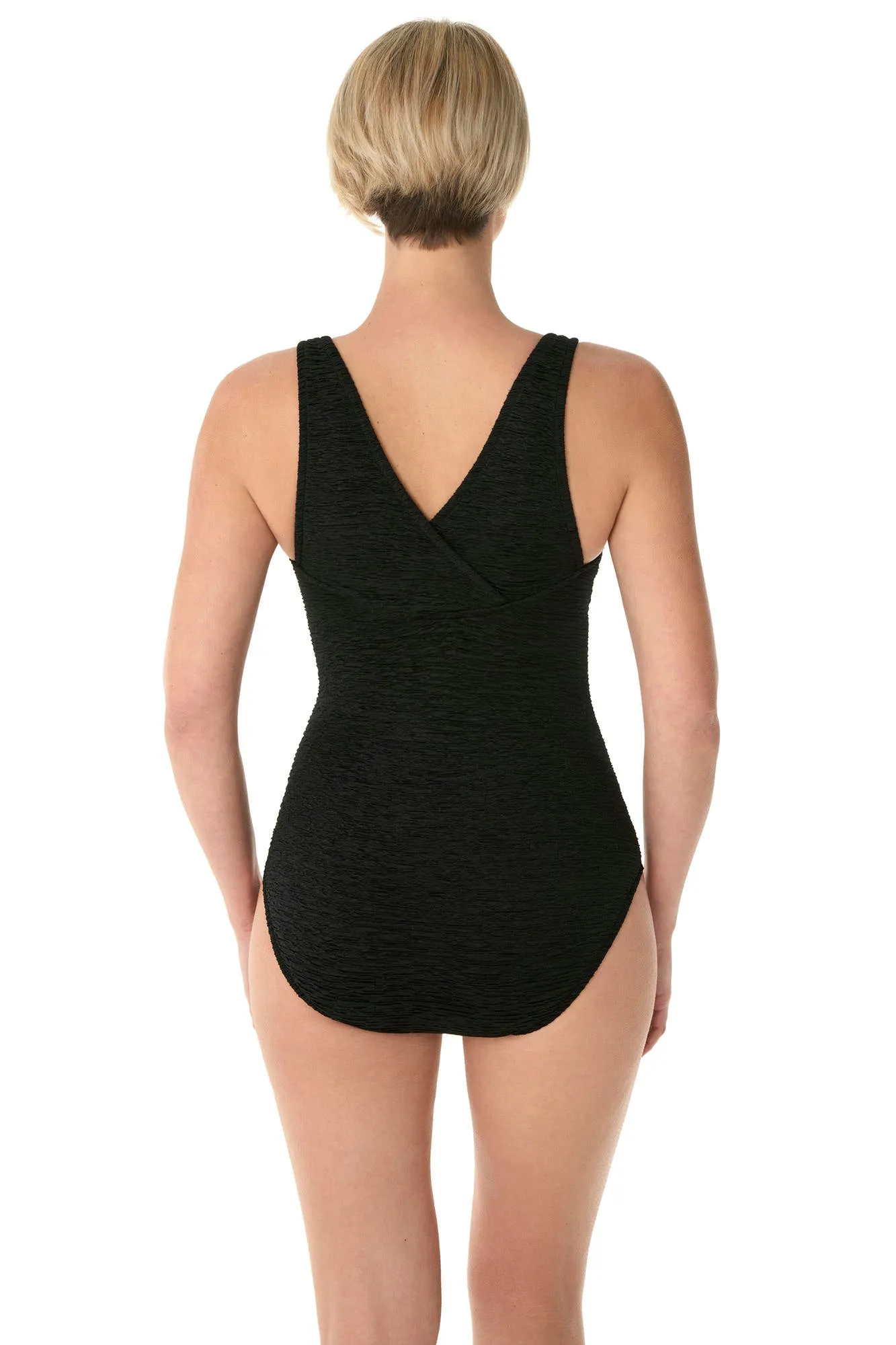 Penbrooke Krinkle Chlorine Resistant Cross Back One Piece Swimsuit - Black