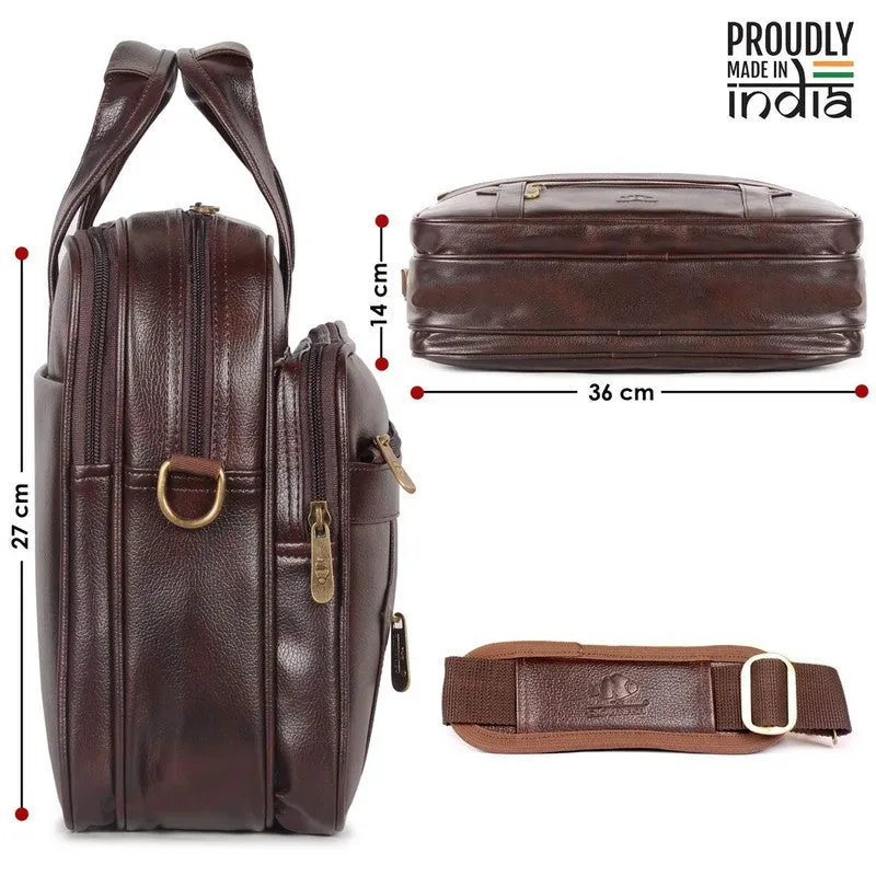 Single: Faux Leather 12" Laptop Messenger Bag with Laptop Compartment | Crossbody Strap | Dark Brown