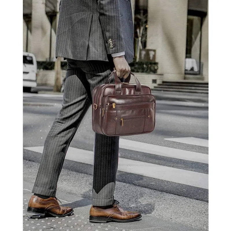 Single: Faux Leather 12" Laptop Messenger Bag with Laptop Compartment | Crossbody Strap | Dark Brown