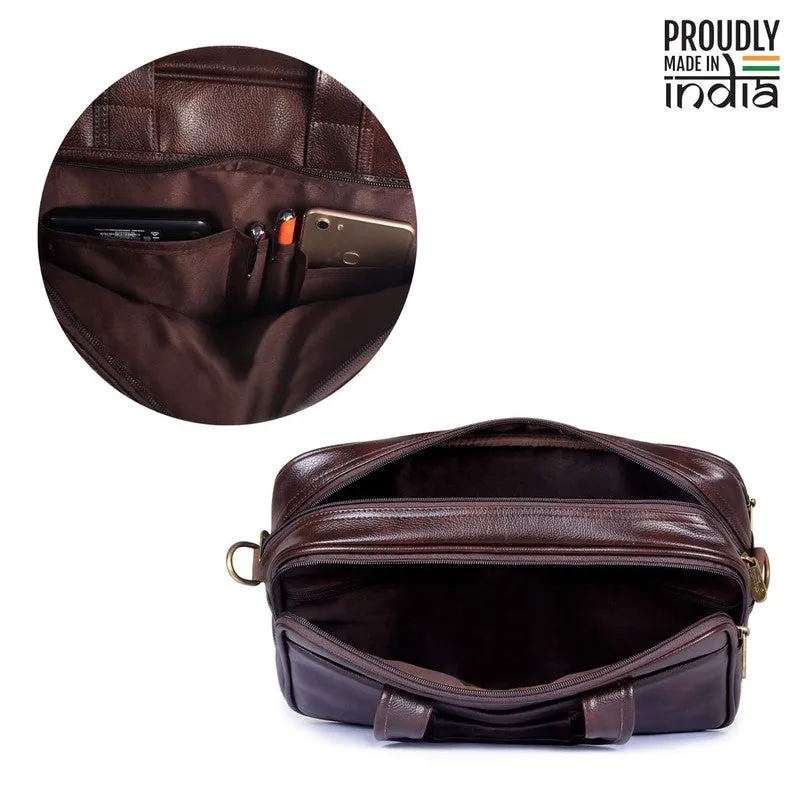 Single: Faux Leather 12" Laptop Messenger Bag with Laptop Compartment | Crossbody Strap | Dark Brown