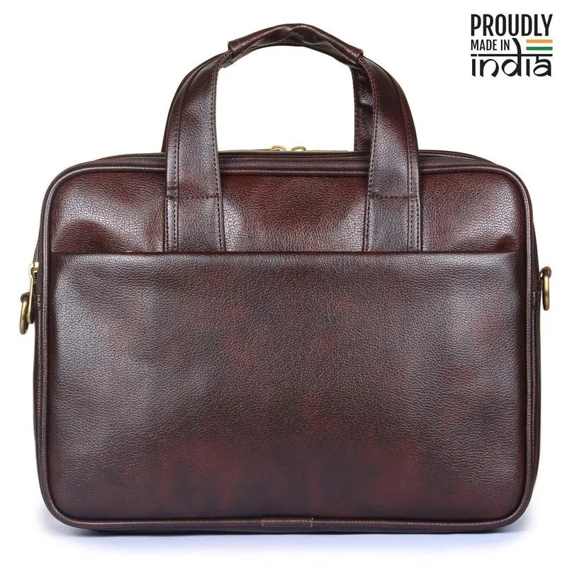 Single: Faux Leather 12" Laptop Messenger Bag with Laptop Compartment | Crossbody Strap | Dark Brown