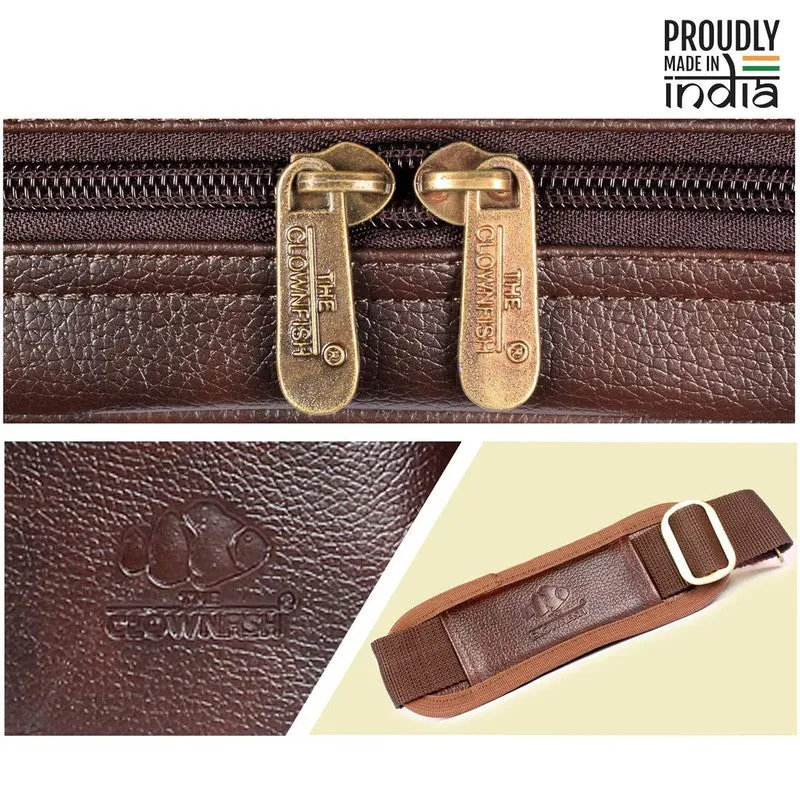 Single: Faux Leather 12" Laptop Messenger Bag with Laptop Compartment | Crossbody Strap | Dark Brown