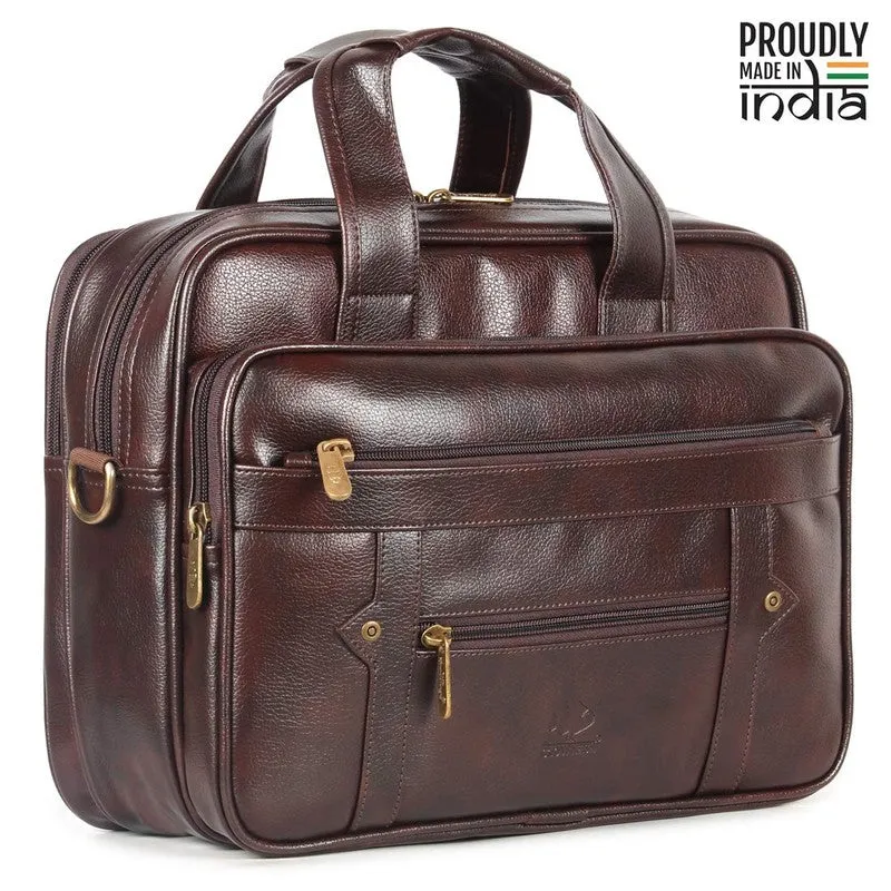 Single: Faux Leather 12" Laptop Messenger Bag with Laptop Compartment | Crossbody Strap | Dark Brown