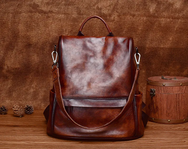 Small Ladies Brown Leather Backpack Bag Leather Rucksack