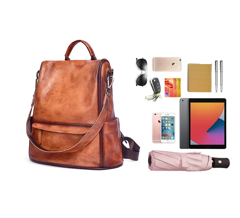 Small Ladies Brown Leather Backpack Bag Leather Rucksack