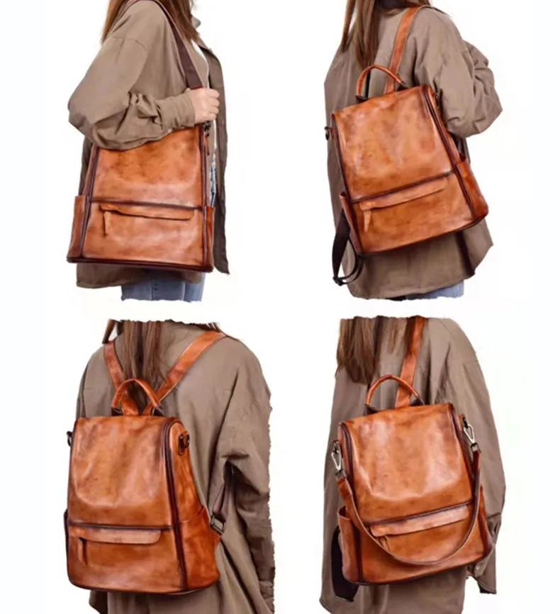 Small Ladies Brown Leather Backpack Bag Leather Rucksack