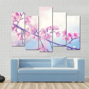 Spring Sukura Pink Flower With Sun Sky Vintage Color Canvas Wall Art